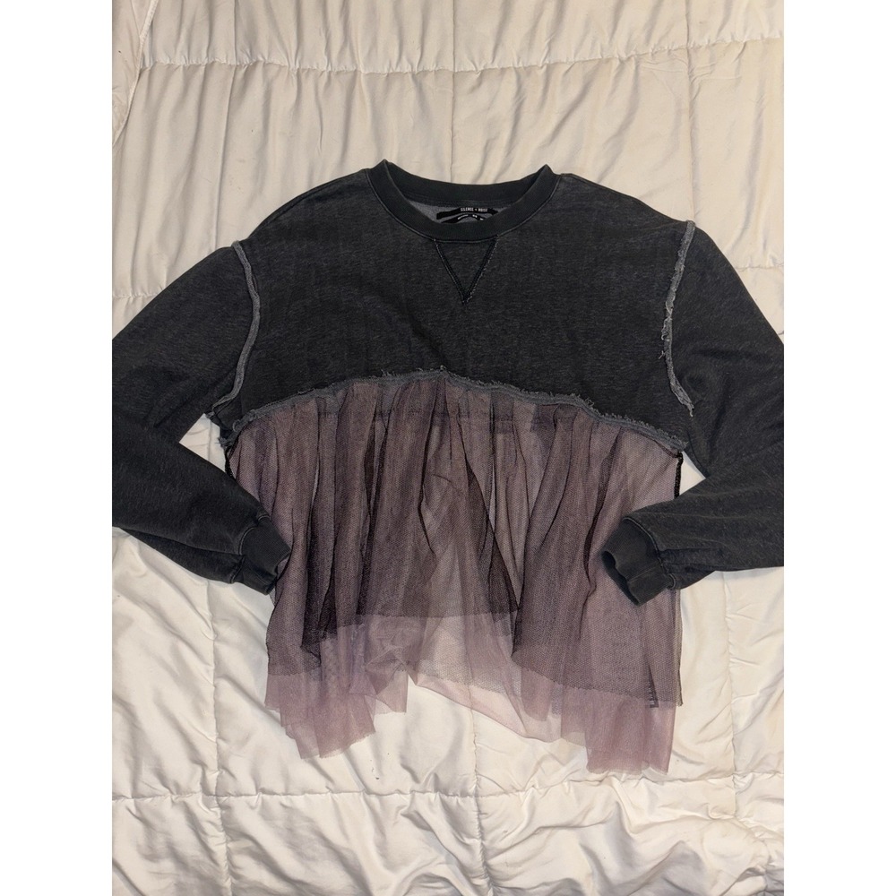 Long Sleeve Black Crop Top With Lace Bottom Size Medium, Silence + Noise Brand